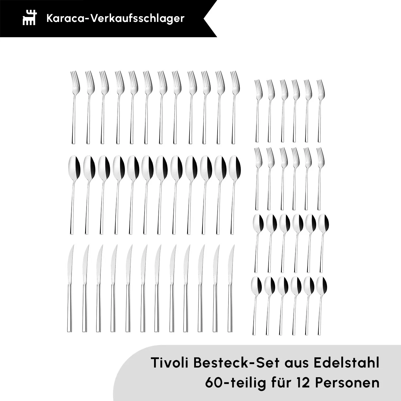 Karaca Tivoli 12 Persoons 60 Delig Bestekset - Speciale Actie - RVS - Image 5