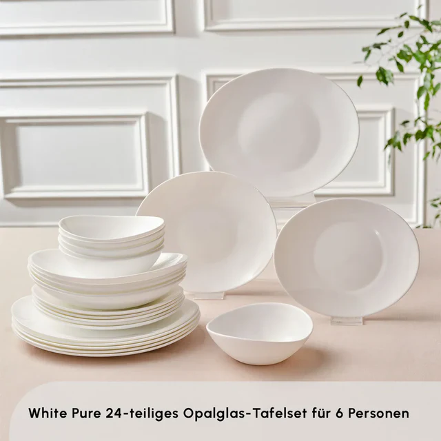 Karaca White Pure Opal Glas Serviesset 24 Delig | 6 Persoons - Image 2