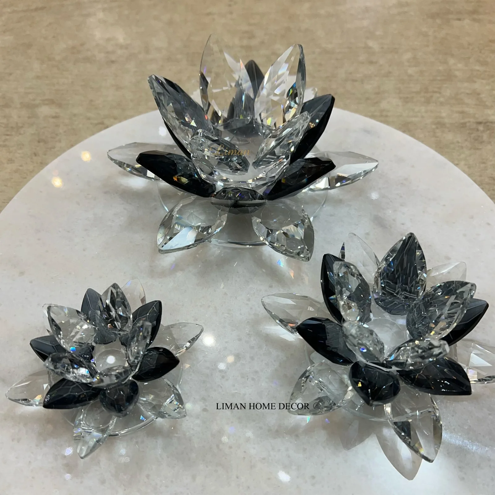 KRISTAL NILUFER DECORATIE ZWART 3 DELIG
