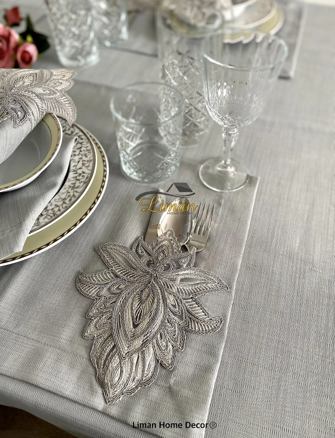 Lotus Tafelkleed Set Met Placemat Grijs 34 Dlg - Image 3