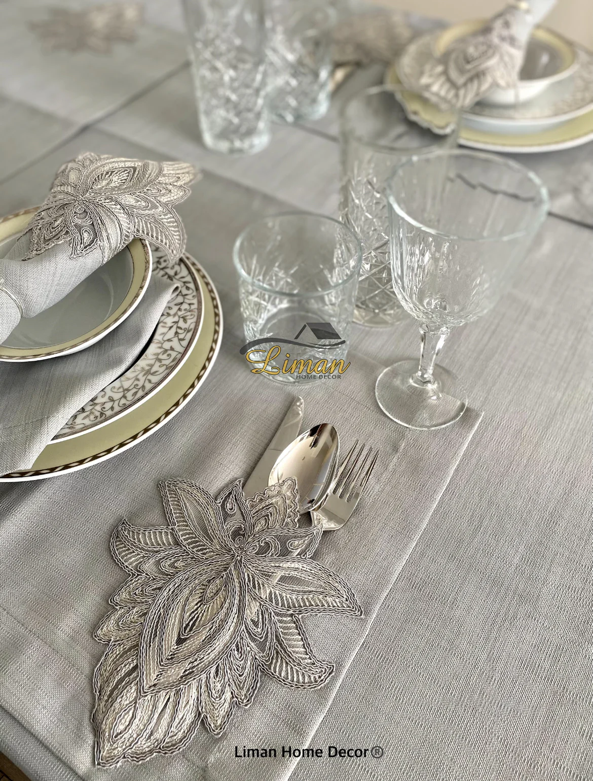 Lotus Tafelkleed Set Met Placemat Grijs 34 Dlg - Image 4