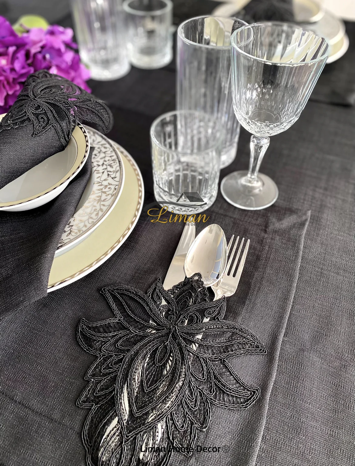 Lotus Tafelkleed Set Met Placemat Zwart 34 Dlg - Image 4