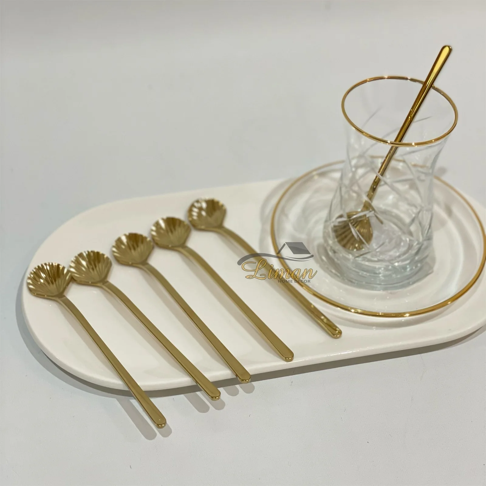 LUXE SCHELP THEELEPEL 6-DELIG GOUD