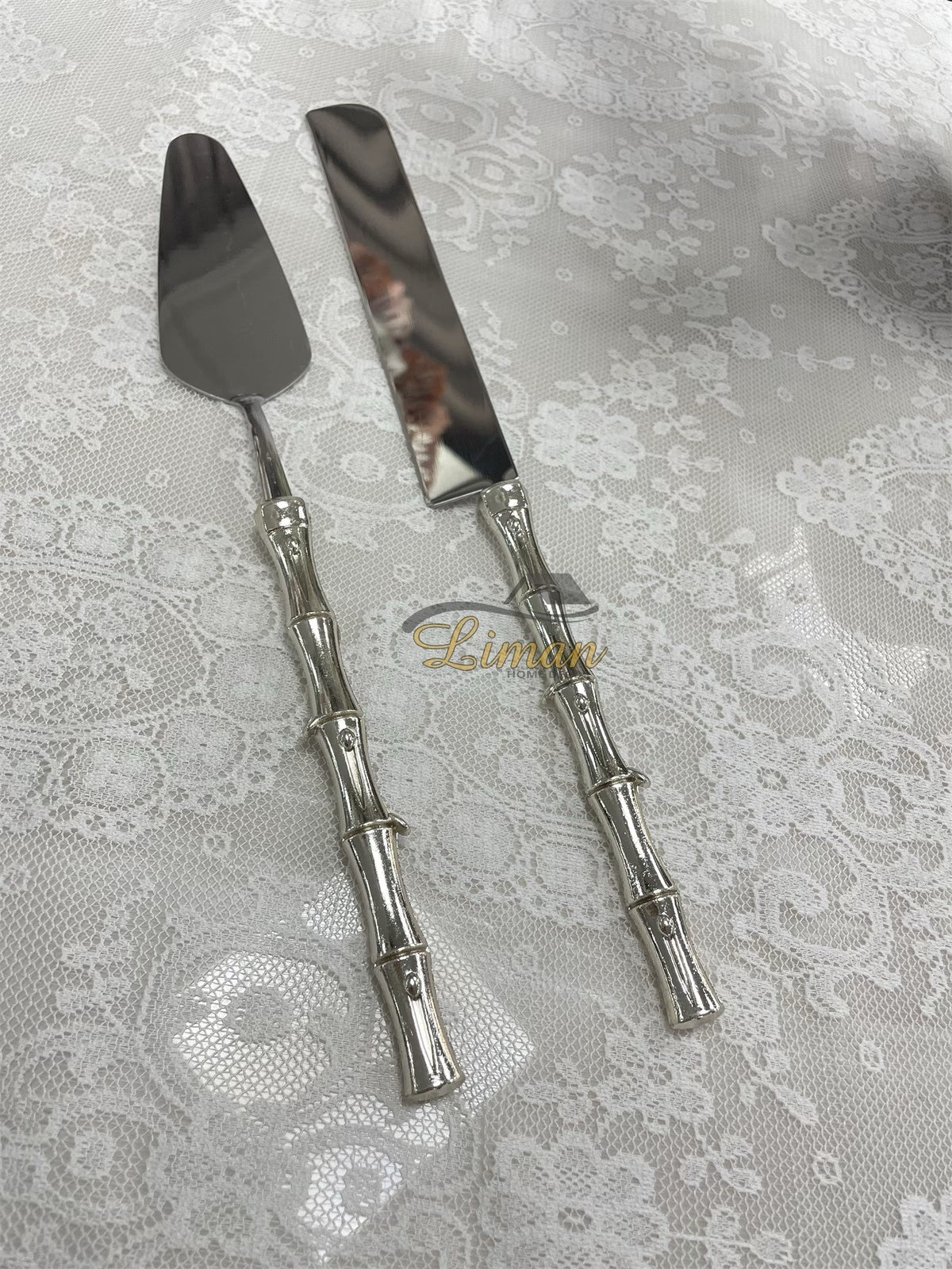 LUXE TAARTSERVEERSET BAMBOE 2 DELIG ZILVER - Image 2