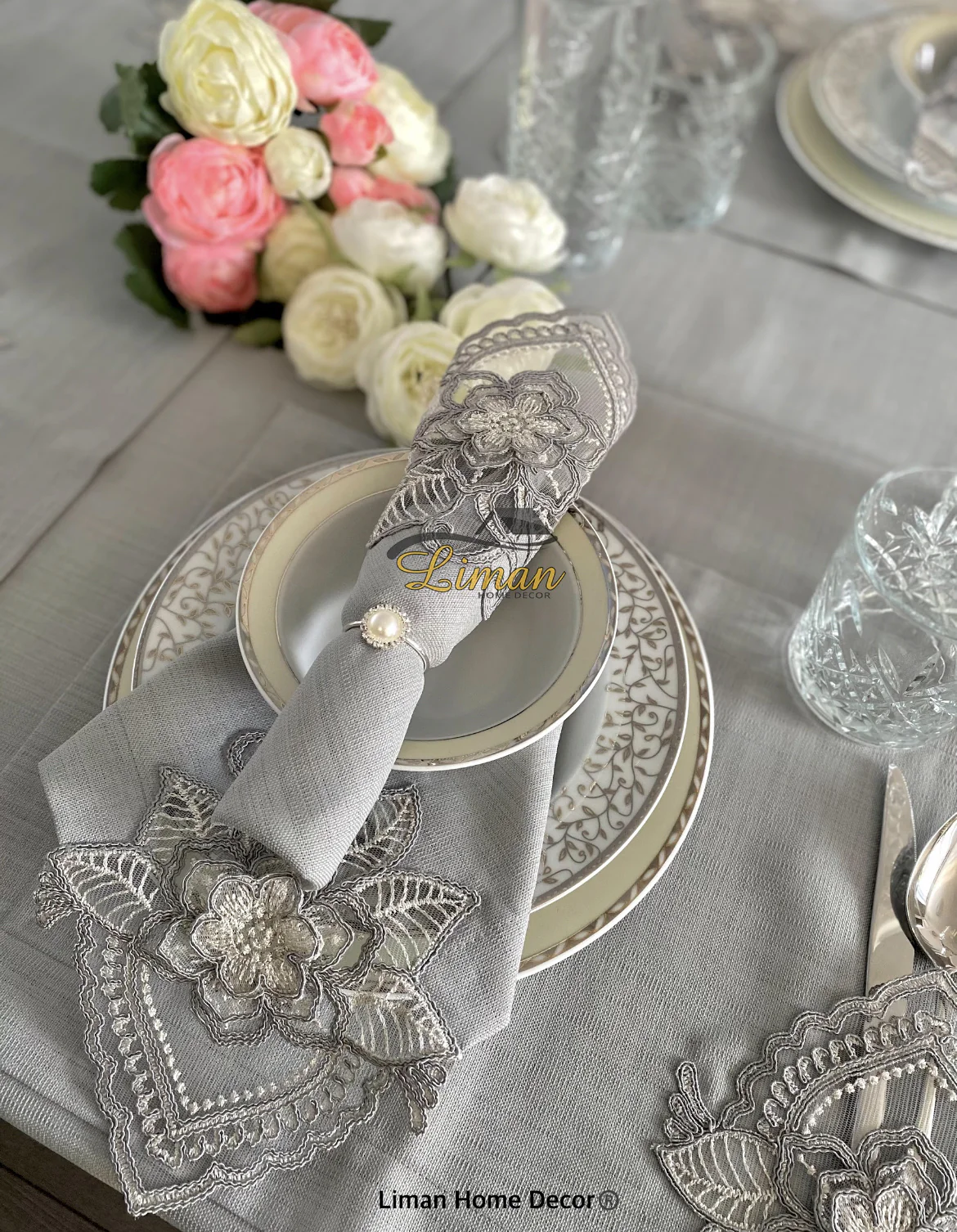 Menekse Tafelkleed Set Met Placemat Grijs 34 Dlg - Image 2
