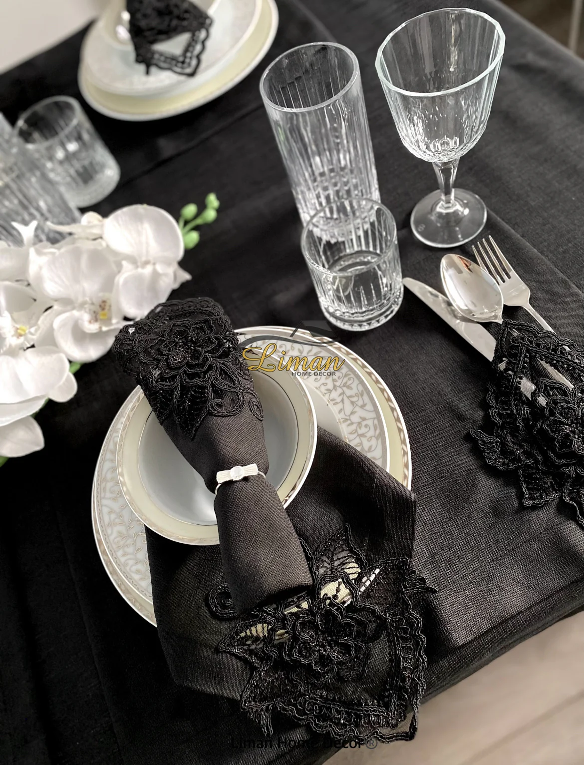 Menekse Tafelkleed Set Met Placemat Zwart 34 Dlg - Image 2