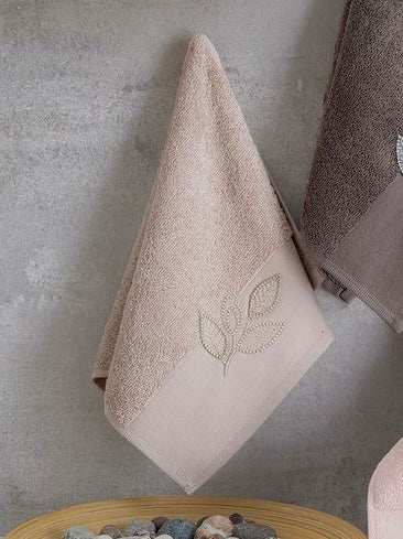 Nurpak Pırıltı Yaprak Handdoek 30 x 50 Cm | Beige