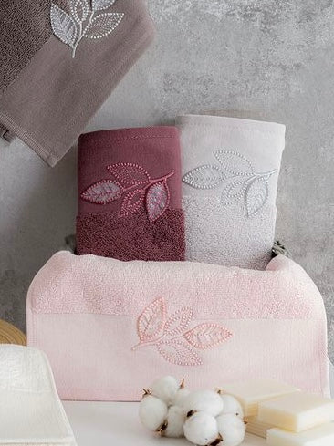Nurpak Pırıltı Yaprak Handdoek 30 x 50 Cm | Paars