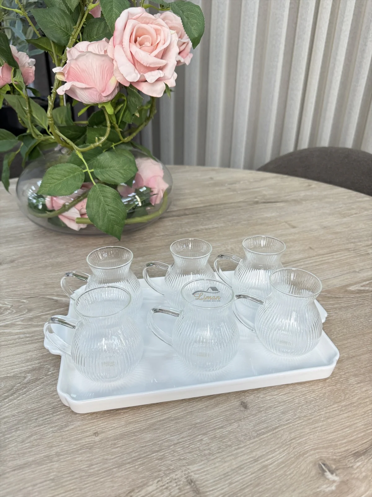 Ribbled Tombik Borosilikat Theeglazen met Handvat 6 Delig 200 ml - Image 3