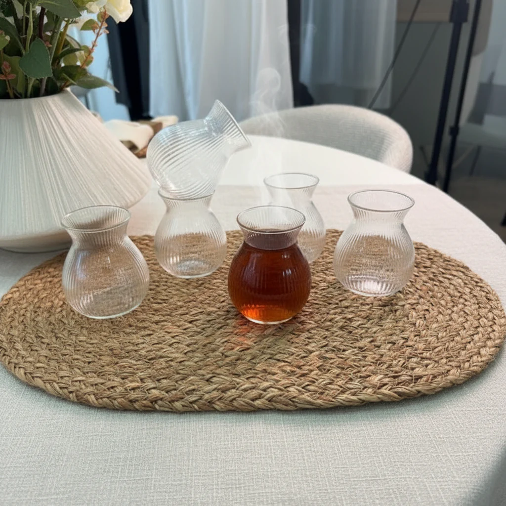Ribbled Tombik Borosilikat Theeglazen 6 Delig 200 ml - Image 3