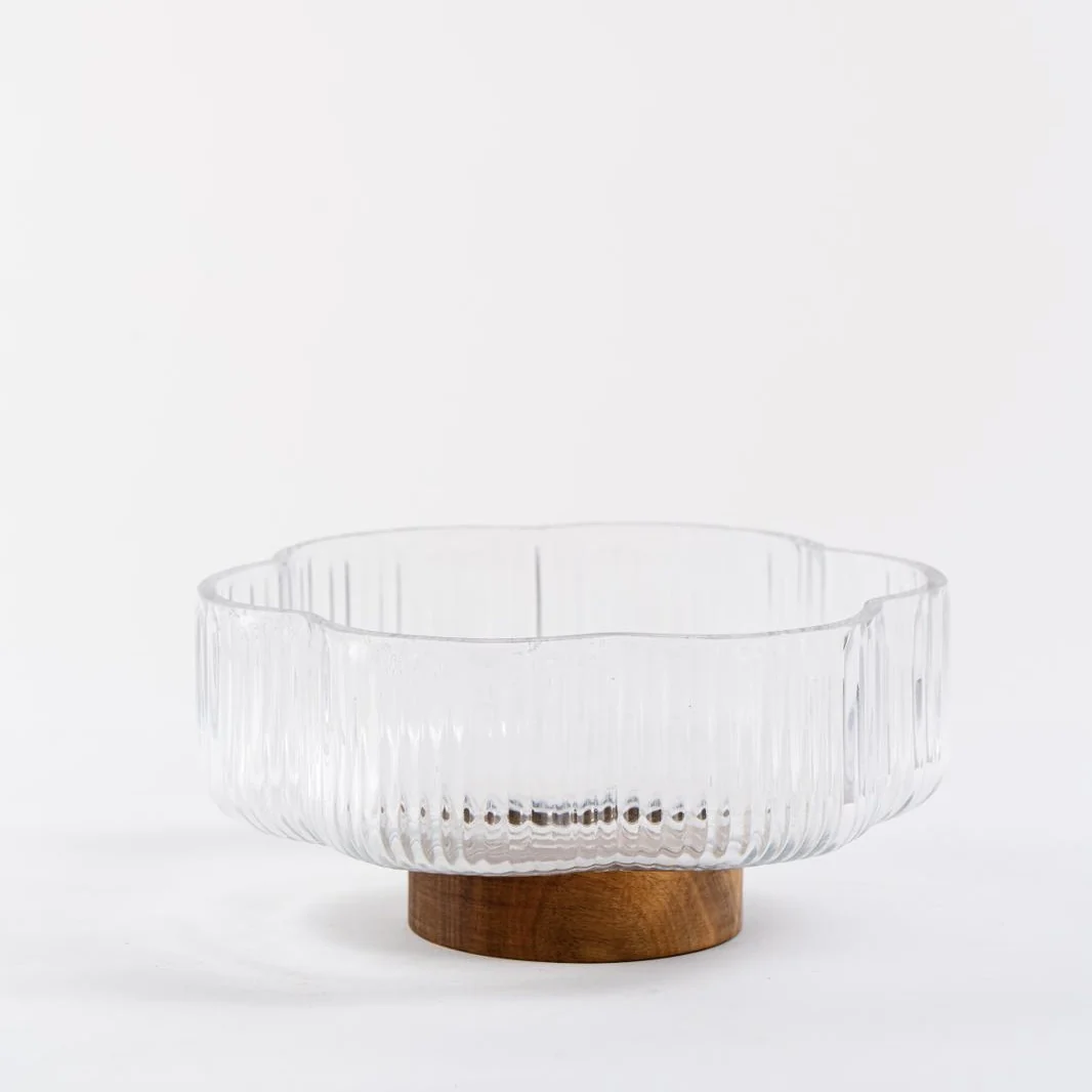 Rustic wood Flower glazen schaal met standaard 20,5cm