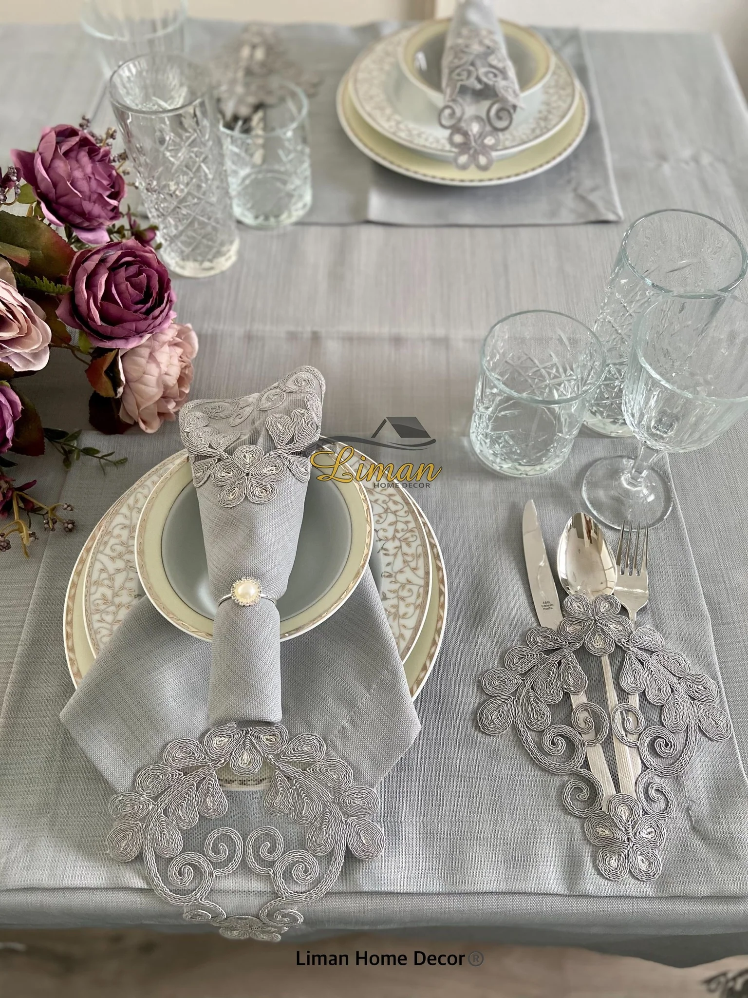 Sehzade Tafelkleed Set Met Placemat Grijs 34 Dlg - Image 2