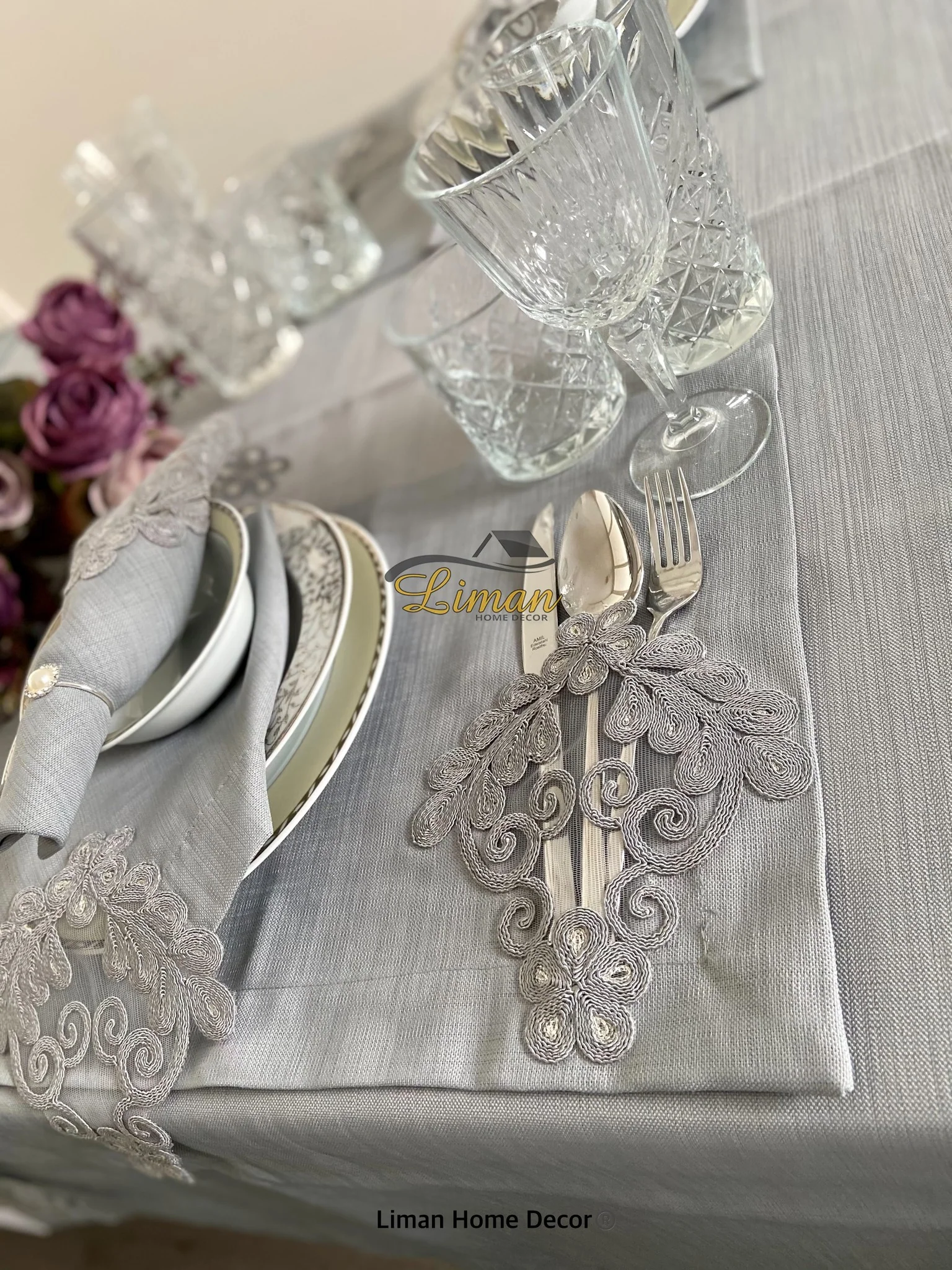 Sehzade Tafelkleed Set Met Placemat Grijs 34 Dlg - Image 4