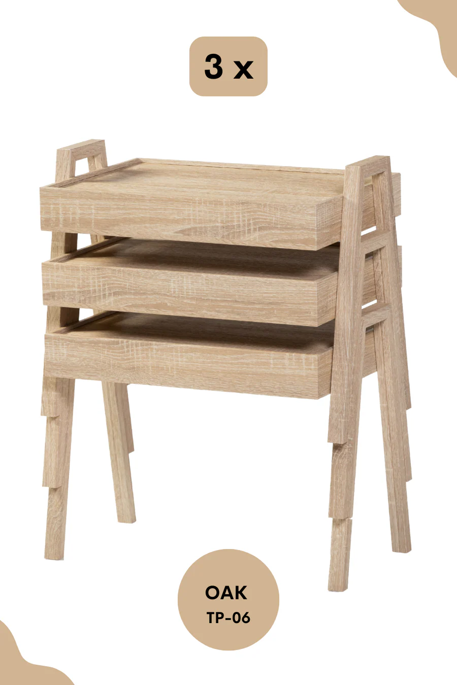 Trendy Rechthoek 3-delige Bijzettafelset - Stapelbaar - Image 3