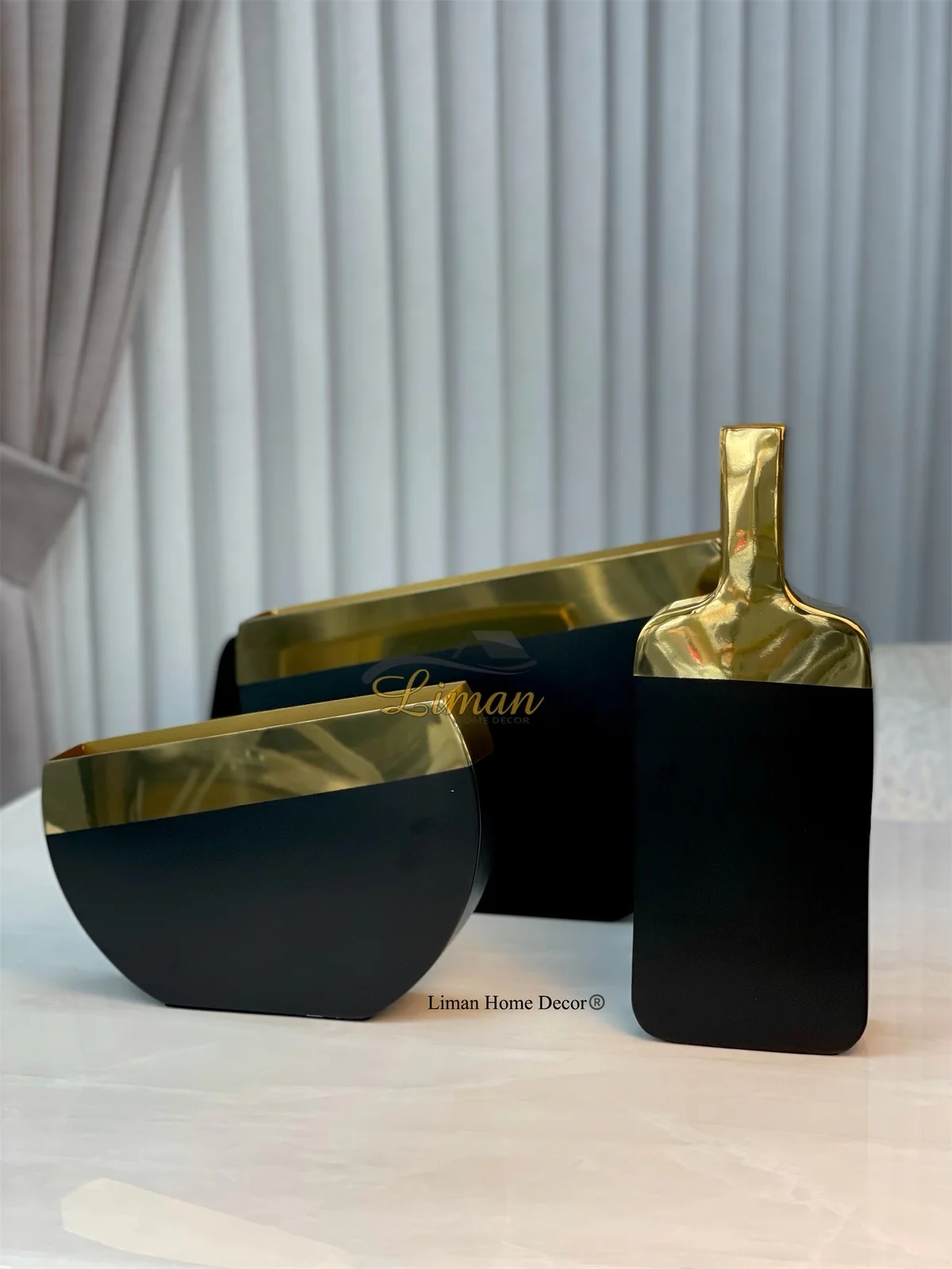 Vaas Goud / Zwart 17x8x45 Cm - Image 3