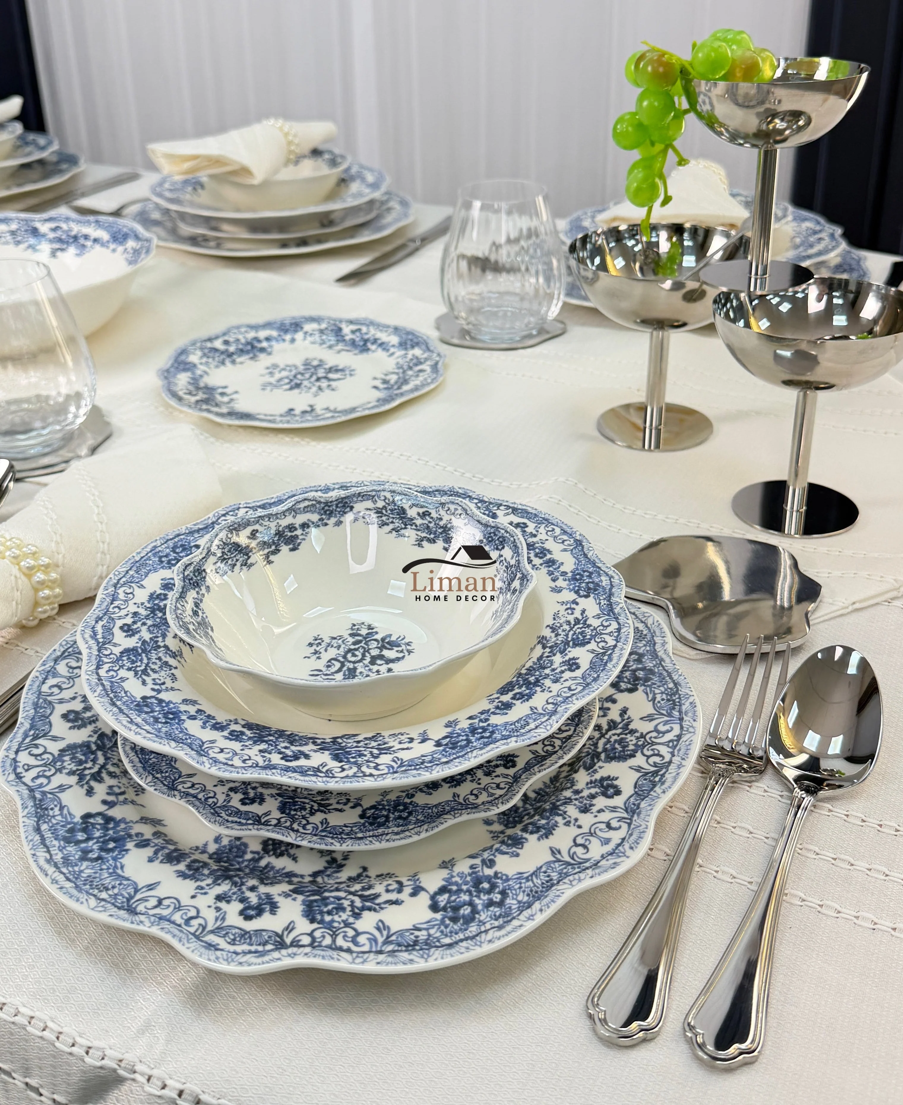 Sapphire Flora Serviesset 25 Delig | 6 Persoons Blauw Vintage ( Cyril )
